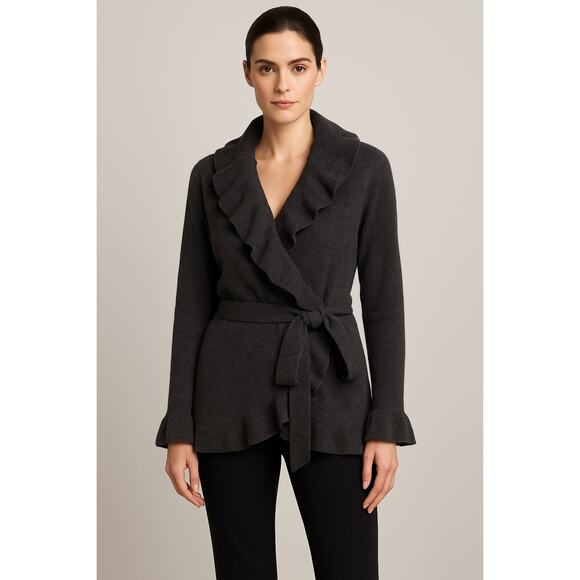 Lafayette 148 Wool Cashmere Angora Wrap Cardigan Sweater Gray Size Large - Picture 1 of 8